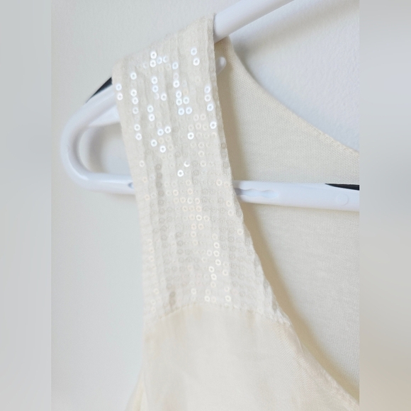 Giusy ITALY 100% SILK Elegant White Sleeveless Top Sequin Ivory, Size M - Picture 3 of 6